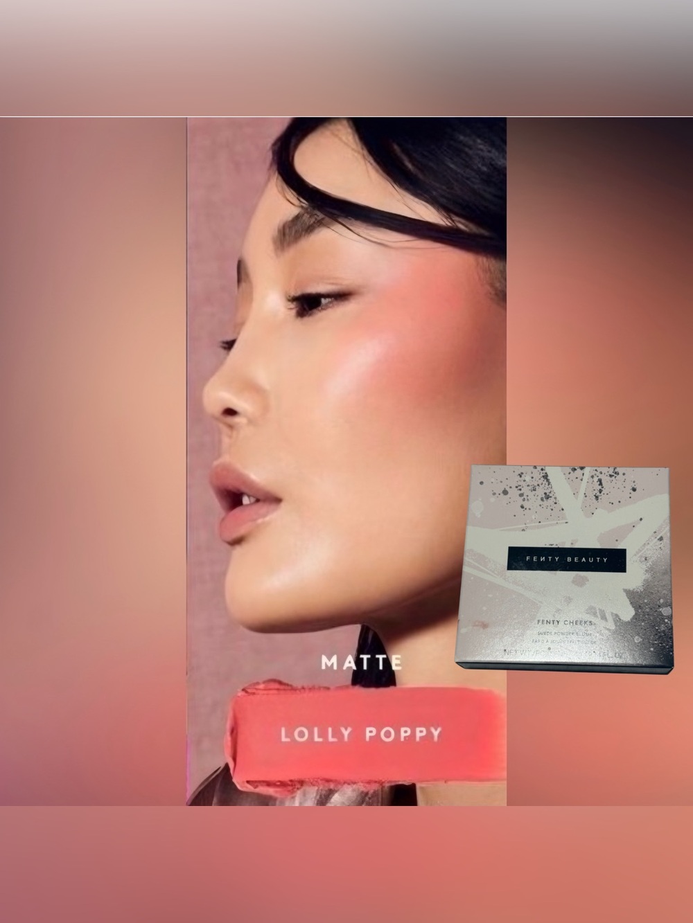 NIB Full Size FENTY CHEEKS SUEDE POWDER BLUSH  Lolly Poppy Vibrant Coral